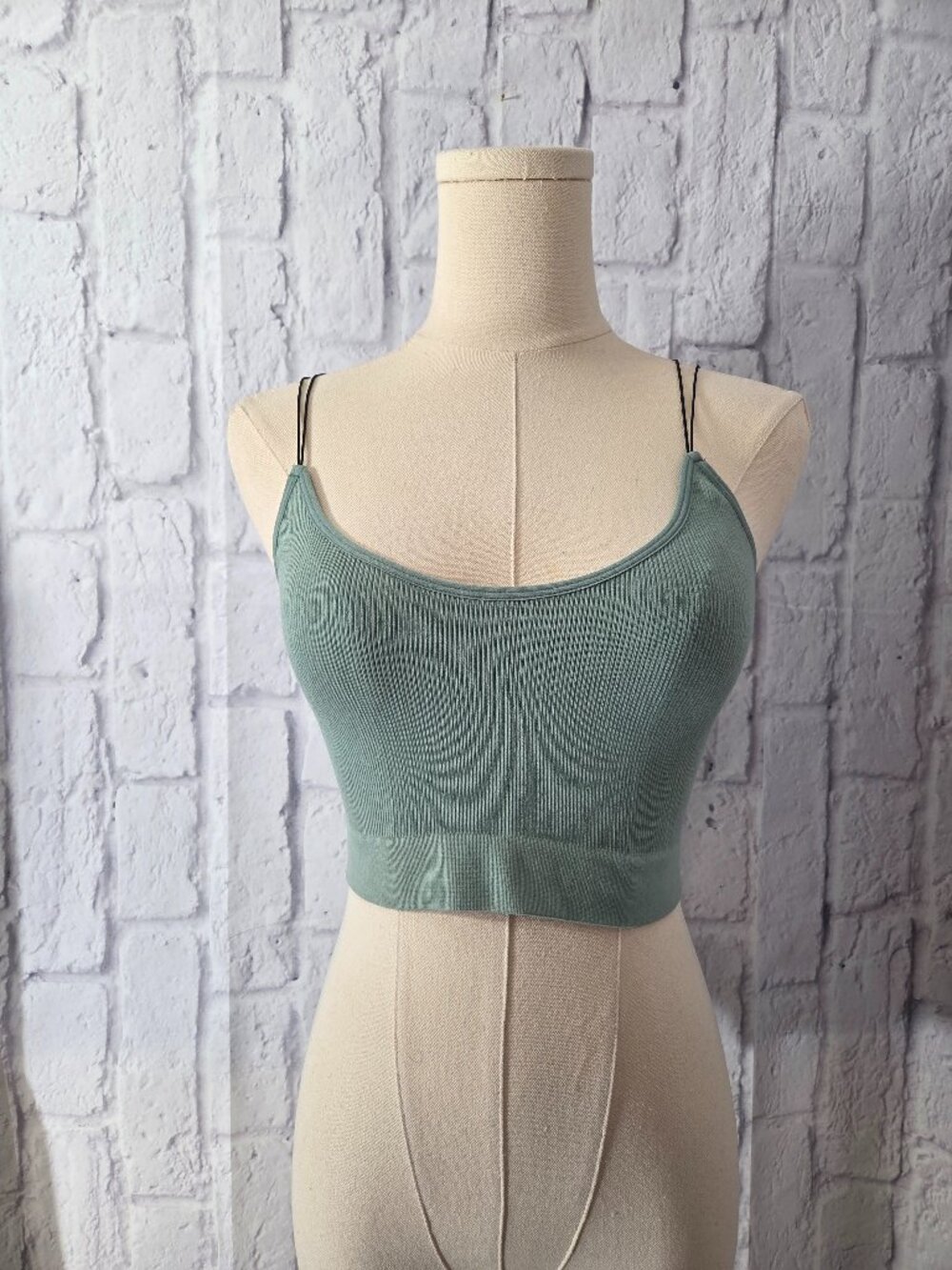 By Together S/M Vintage Basil Green Alo Low Open Back Knit Ribbed Brami
